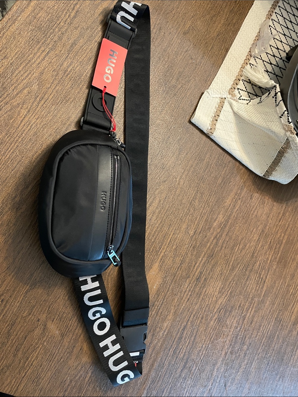 HUGO Black Belt Bag with Branded Strap
